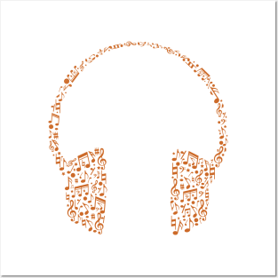 music notes headphone Posters and Art